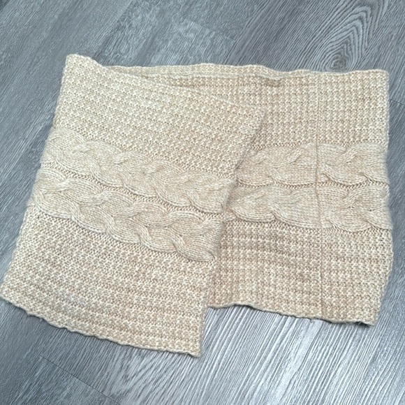 Men's Tan Camel & Wool Blend Billy Reid Cable Chunky Knit Warm Winter Loop Scarf - Picture 1 of 3